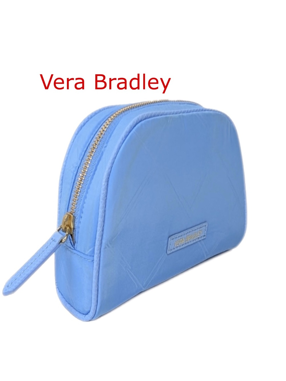 Vera Bradley Sky Blue Quilted Makeup Case with Gold Zipper